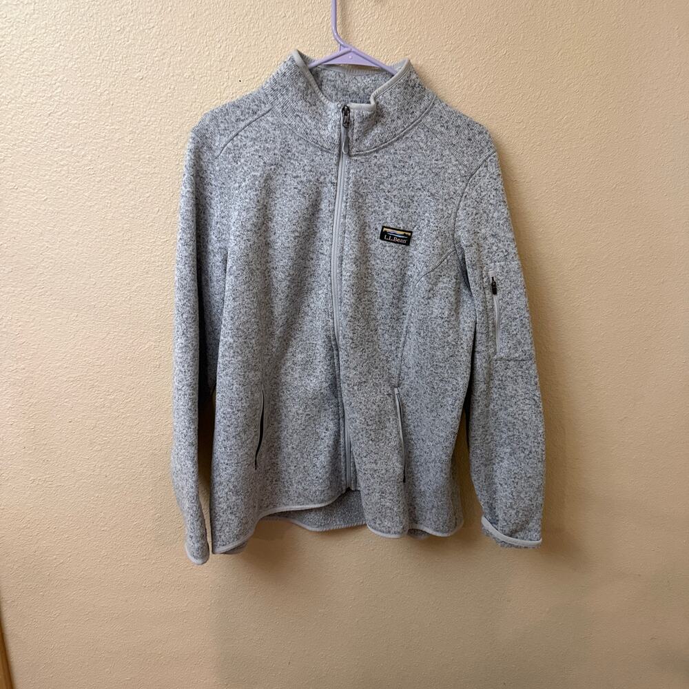 L.L. Bean Sweater Fleece full-zip jacket Women's 1X heather gray cabincore cozy